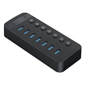 ORICO USB hub CT2U3-7AB με διακόπτες, 7x θυρών, USB 3.0, 5Gbps, USB σύνδεση, μαύρο