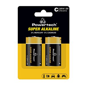 POWERTECH αλκαλικές μπαταρίες Super Alkaline PT-1216, LR14, 1.5V, 2τμχ