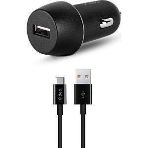 TTEC Φορτιστής Αυτοκινήτου Μαύρος SmartCharger Συνολικής Έντασης 2.1A με μία Θύρα USB μαζί με Καλώδιο type-C