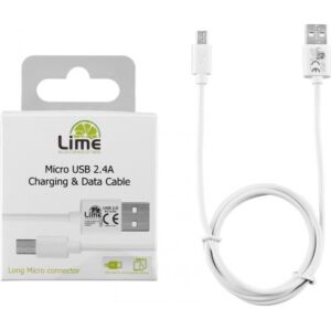 Lime Micro Usb Devices Long Usb 2.4A Φόρτισης-Data 1m LUM01 White - (5205308215322)