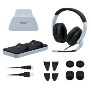 Dobe 12 σε 1 Game Pack (σταθμός φόρτισης, ακουστικά με μικρόφωνο, trigger extemders, λαβες αντίχειρα, βάση οθόνης, καλώδιο type-c) για ps5 (d5f050003)
