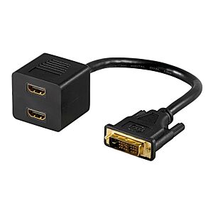 POWERTECH αντάπτορας DVI 24+1 σε 2x HDMI CAB-DVI005, 0.20m, μαύρος