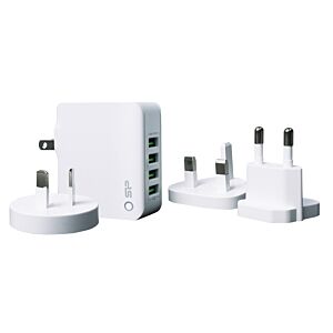 SILICON POWER φορτιστής τοίχου WC104P, 4x USB, UK/EU/AU/US, 22W, λευκός