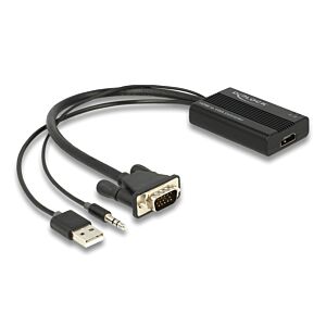 DELOCK αντάπτορας HDMI σε VGA & 3.5mm/USB 64172, 1080p, 25cm, μαύρος