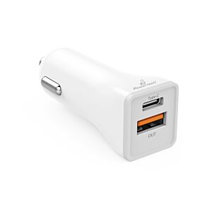 POWERTECH φορτιστής αυτοκινήτου PT-712, 1x USB, 1x Type-C, 18W, λευκός