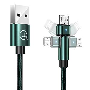 USAMS καλώδιο Micro USB σε USB SJ478, περιστρεφόμενο, 2A, 1m, πράσινο