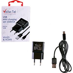 Volte-Tel USB Wall Adapter & Cable Μαύρο (VCD05+VLU15)
