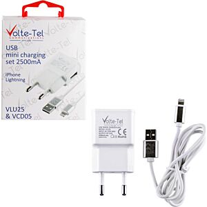 Volte-Tel Φορτιστής με Θύρα USB-A και Καλώδιο Lightning Λευκός (VCD05+VLU25)