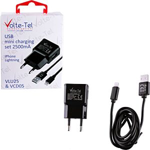 Volte-Tel Φορτιστής με Θύρα USB-A και Καλώδιο Lightning Μαύρος (VCD05+VLU25)