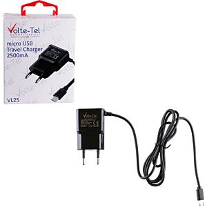 Volte-Tel Φορτιστής με Ενσωματωμένο Καλώδιο micro USB Μαύρος (VL25)