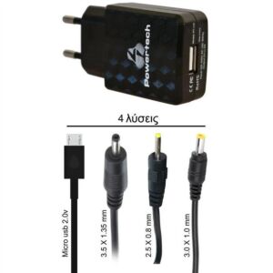 Powertech Φορτιστής με Θύρα USB-A και Καλώδιο micro USB Μαύρος (PT-260)