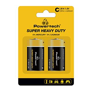 POWERTECH μπαταρίες Zinc Carbon Super Heavy Duty PT-1221, R14 1.5V, 2τμχ
