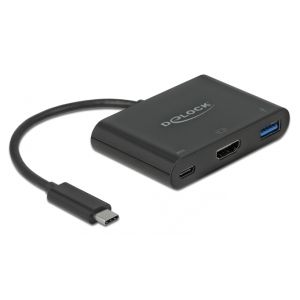 DELOCK αντάπτορας USB-C σε HDMI+USB+USB-C PD 2.0 64091, 4K, 15cm, μαύρος