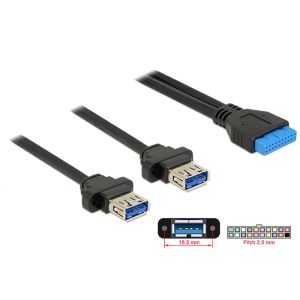 DELOCK Καλώδιο USB 3.0 19 pin header (F) σε 2x USB 3.0 Type-A (F), 80cm