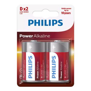 PHILIPS Power αλκαλικές μπαταρίες LR20P2B/10, Mono D LR20 1.5V, 2τμχ