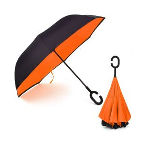Ομπρέλα Kazbrella αντίστροφης δίπλωσης, λαβή σχήματος C, θήκη, πορτοκαλί