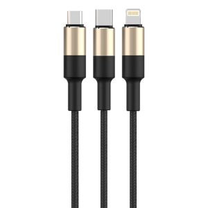 ROCKROSE καλώδιο USB σε Micro/Type-C/Lightning Acacia, 1m, χρυσό-μαύρο