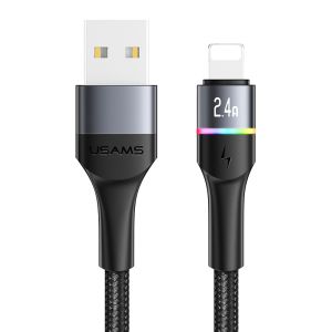 USAMS καλώδιο Lightning σε USB US-SJ534 με φωτισμό, 2.4A, 1.2m, μαύρο