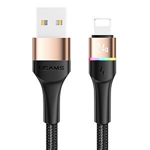 USAMS καλώδιο Lightning σε USB SJ534 με φωτισμό, 2.4A, 1.2m, χρυσό