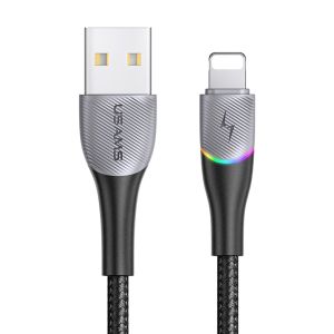 USAMS καλώδιο Lightning σε USB SJ541 με RGB φωτισμό, 2.4A, 1.2m, μαύρο