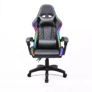 340 Ανακλινόμενη καρέκλα gaming με LED Light Bar & Τηλεχειριστήριο-Μαύρο (1601036003700)